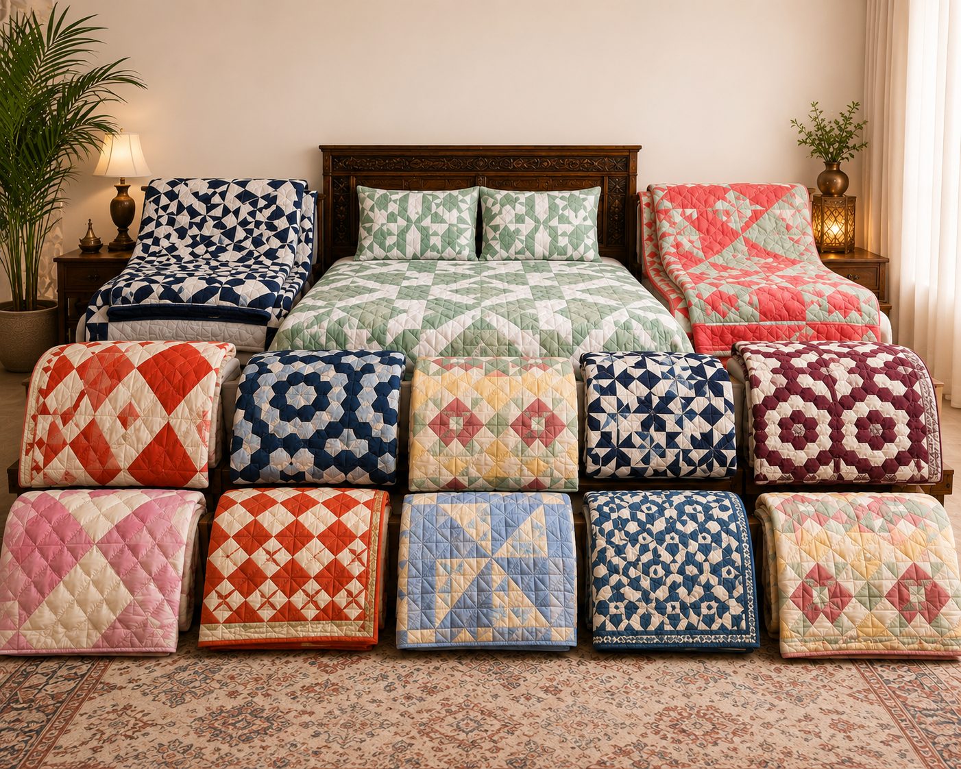 Handmade patchwork quilted comforter